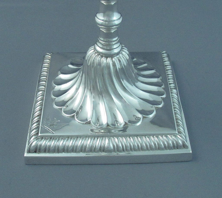 English Cast Sterling Silver Candlesticks - JH Tee Antiques