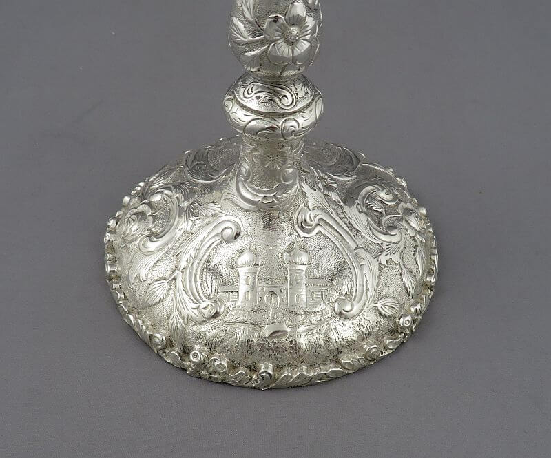 Castle Pattern Sterling Silver Candlesticks - JH Tee Antiques