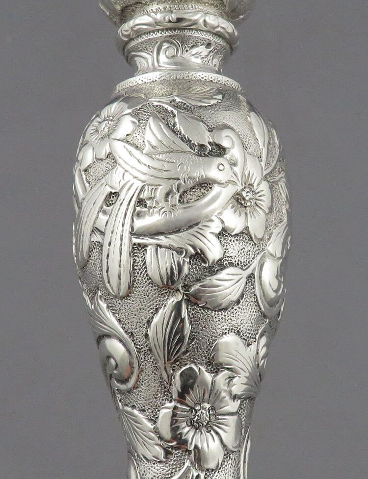 Castle Pattern Sterling Silver Candlesticks - JH Tee Antiques