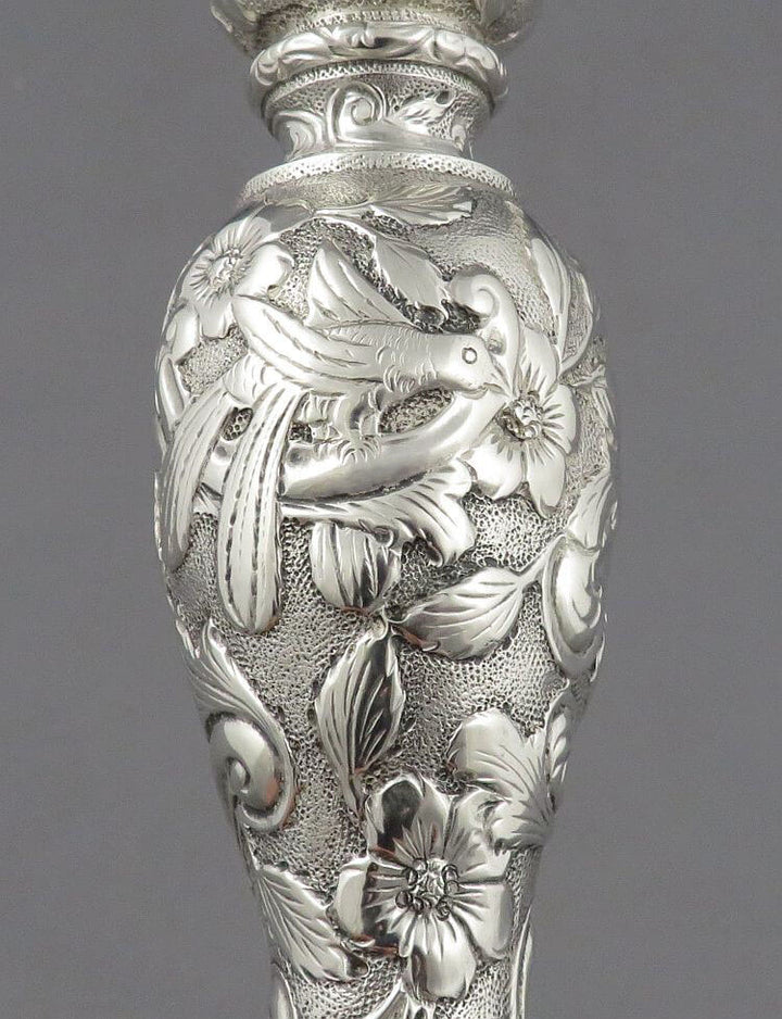 Castle Pattern Sterling Silver Candlesticks - JH Tee Antiques