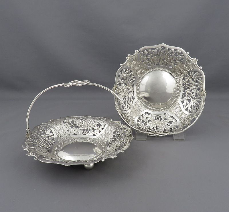 Pair of Chinese Export Silver Baskets - JH Tee Antiques