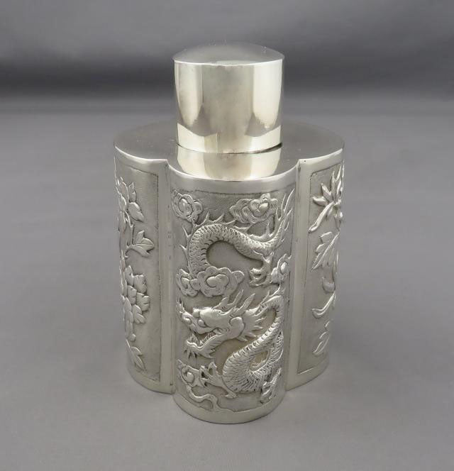 Chinese Export Silver Tea Caddy - JH Tee Antiques