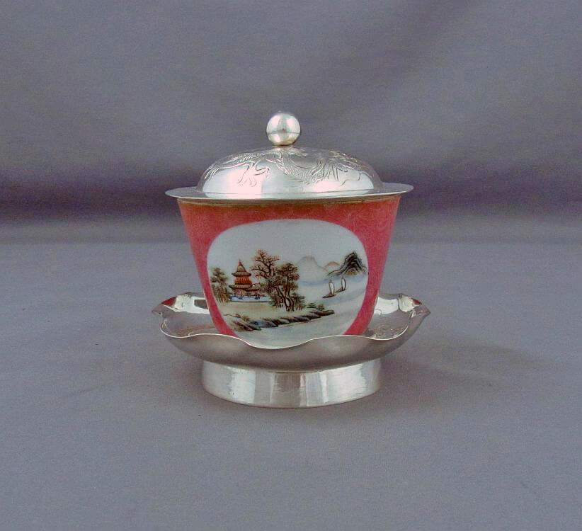 8 Chinese Export Silver Tea Cups - JH Tee Antiques