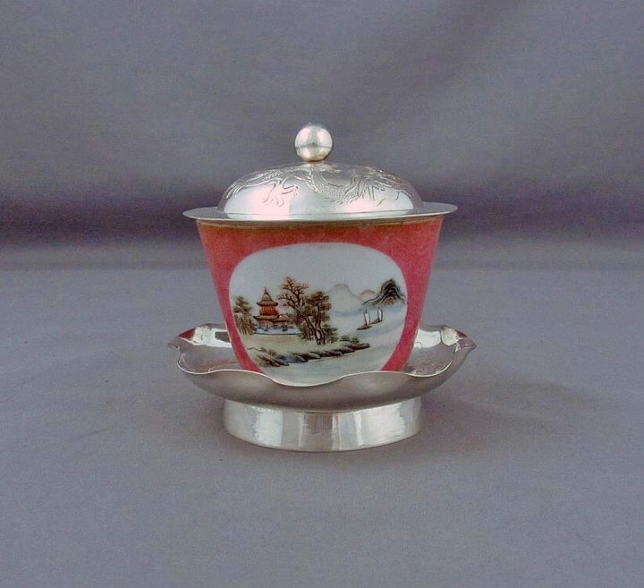 8 Chinese Export Silver Tea Cups - JH Tee Antiques