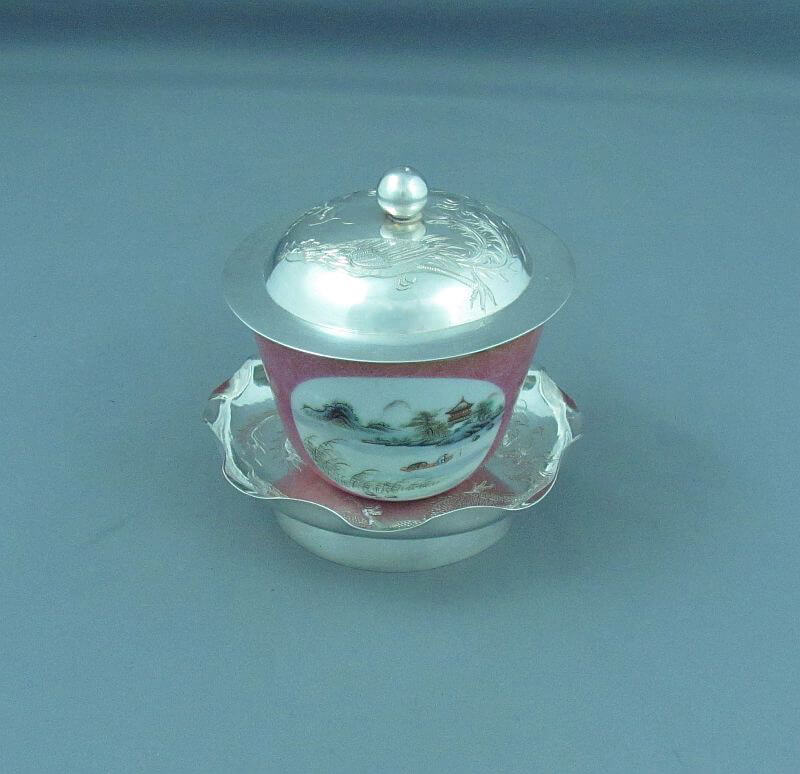 8 Chinese Export Silver Tea Cups - JH Tee Antiques