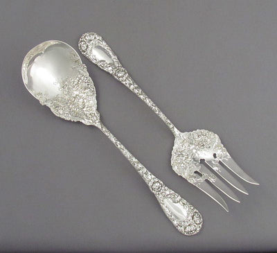 Durgin Chrysanthemum Salad Servers - JH Tee Antiques