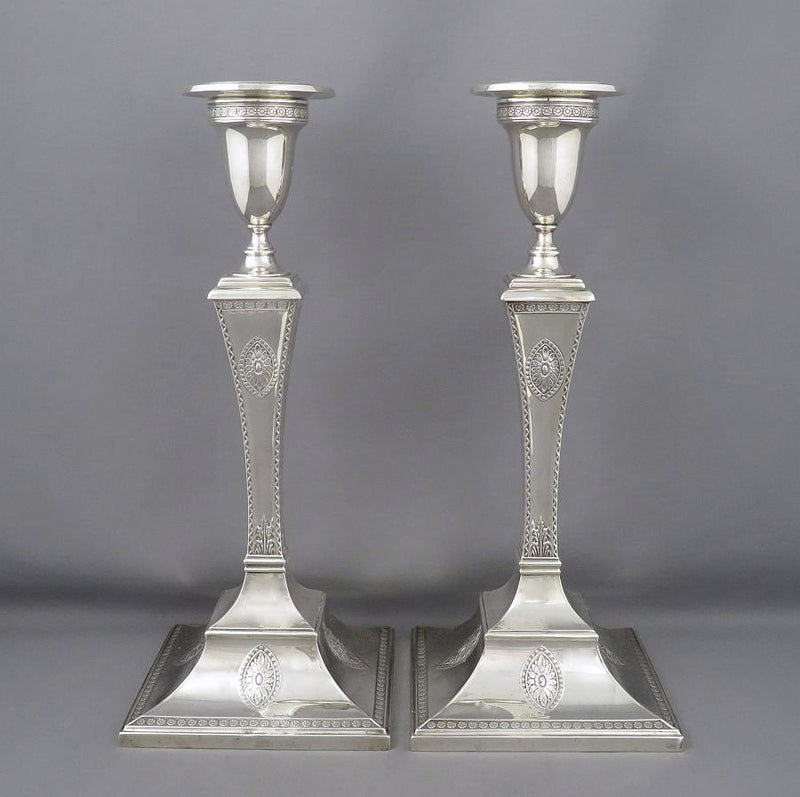 Edwardian Sterling Silver Candlesticks - JH Tee Antiques