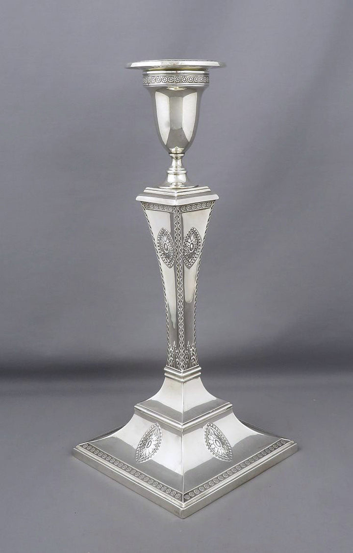 Edwardian Sterling Silver Candlesticks - JH Tee Antiques