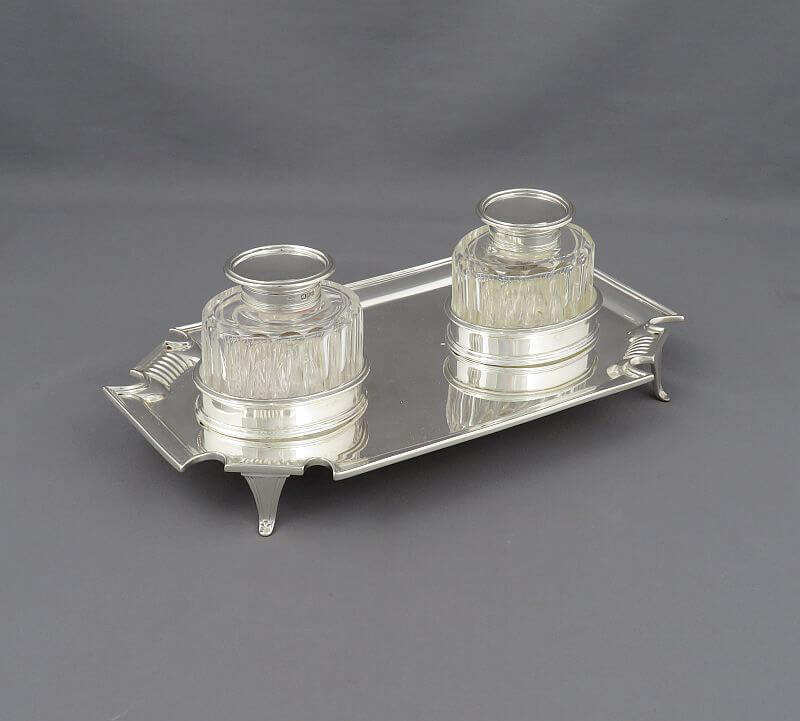 Edwardian Sterling Silver Inkstand - JH Tee Antiques