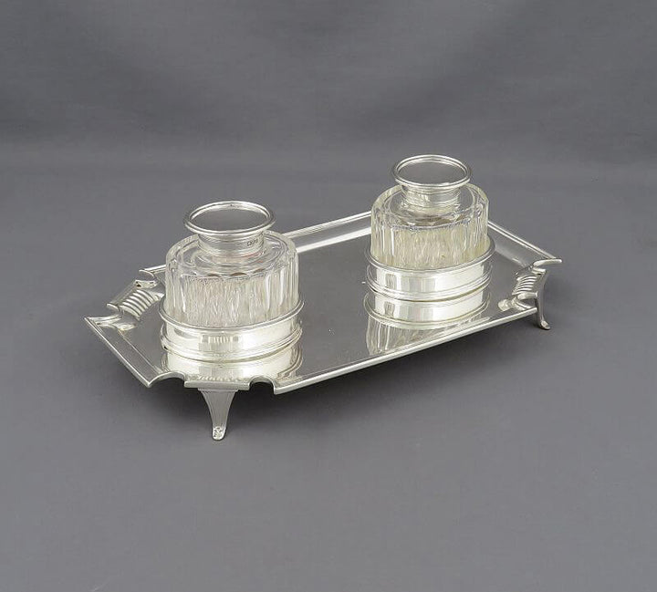 Edwardian Sterling Silver Inkstand - JH Tee Antiques