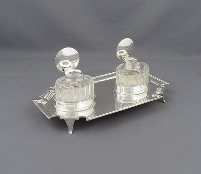 Edwardian Sterling Silver Inkstand - JH Tee Antiques