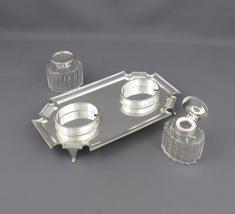 Edwardian Sterling Silver Inkstand - JH Tee Antiques