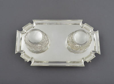 Edwardian Sterling Silver Inkstand - JH Tee Antiques