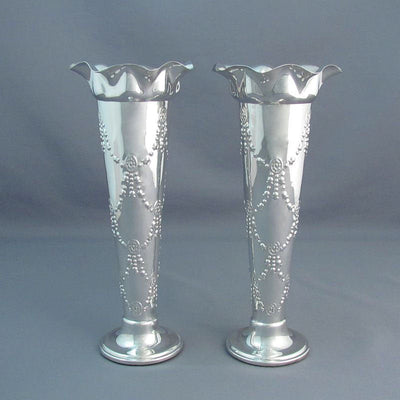 Edwardian Sterling Silver Vases - JH Tee Antiques