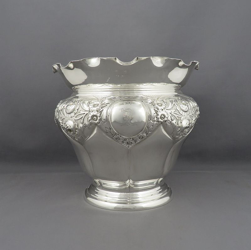 Pair of Edwardian Sterling Silver Jardinieres - JH Tee Antiques