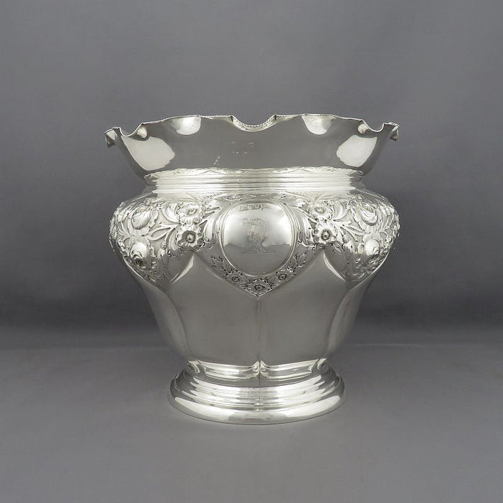 Pair of Edwardian Sterling Silver Jardinieres - JH Tee Antiques