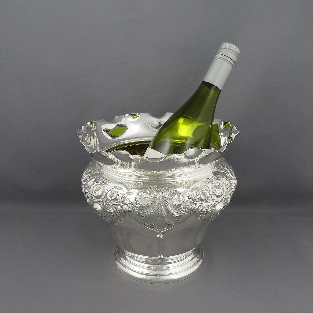Pair of Edwardian Sterling Silver Jardinieres - JH Tee Antiques
