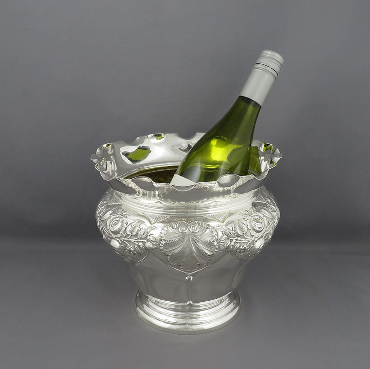 Pair of Edwardian Sterling Silver Jardinieres - JH Tee Antiques
