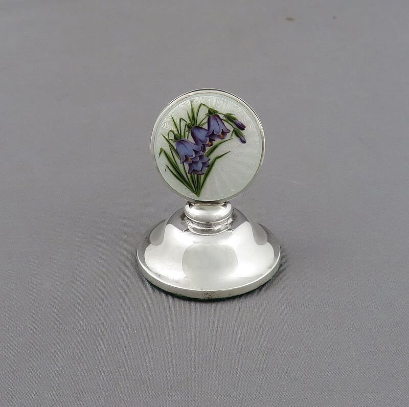 English Sterling Silver and Enamel Menu Holders - JH Tee Antiques