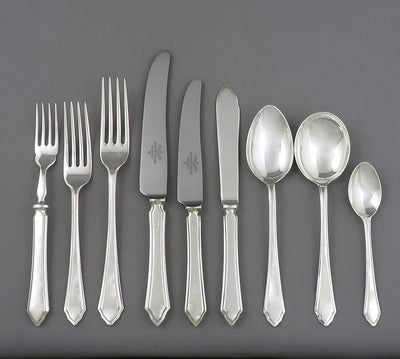 English Sterling Silver Flatware Set for 12 - JH Tee Antiques
