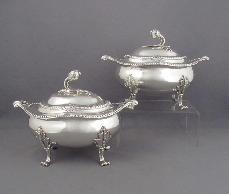 English Sterling Silver Sauce Tureens - JH Tee Antiques