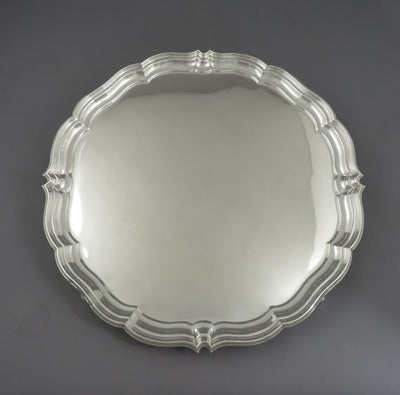 Large English Sterling Silver Salver - JH Tee Antiques