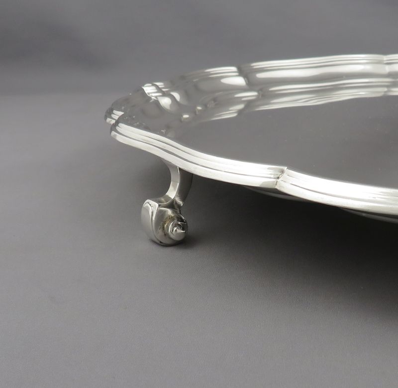 Large English Sterling Silver Salver - JH Tee Antiques