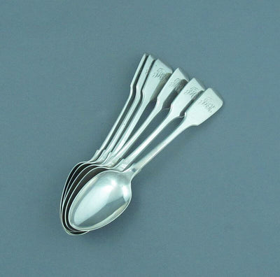 6 Sterling Silver Fiddle Pattern Teaspoons - JH Tee Antiques