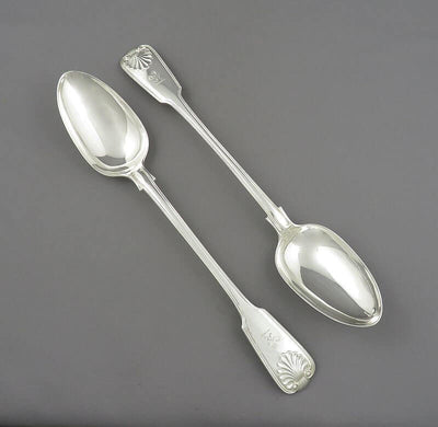 Fiddle Thread and Shell Silver Stuffing Spoons - JH Tee Antiques