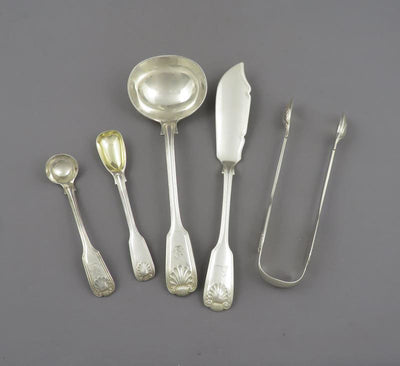 Fiddle Thread & Shell Silver Flatware Service - JH Tee Antiques