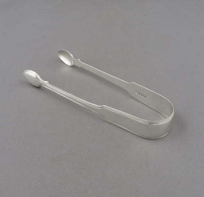 Fiddle Thread Pattern Silver Sugar Tongs - JH Tee Antiques