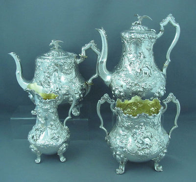 Figural Victorian Silver Tea Set - JH Tee Antiques