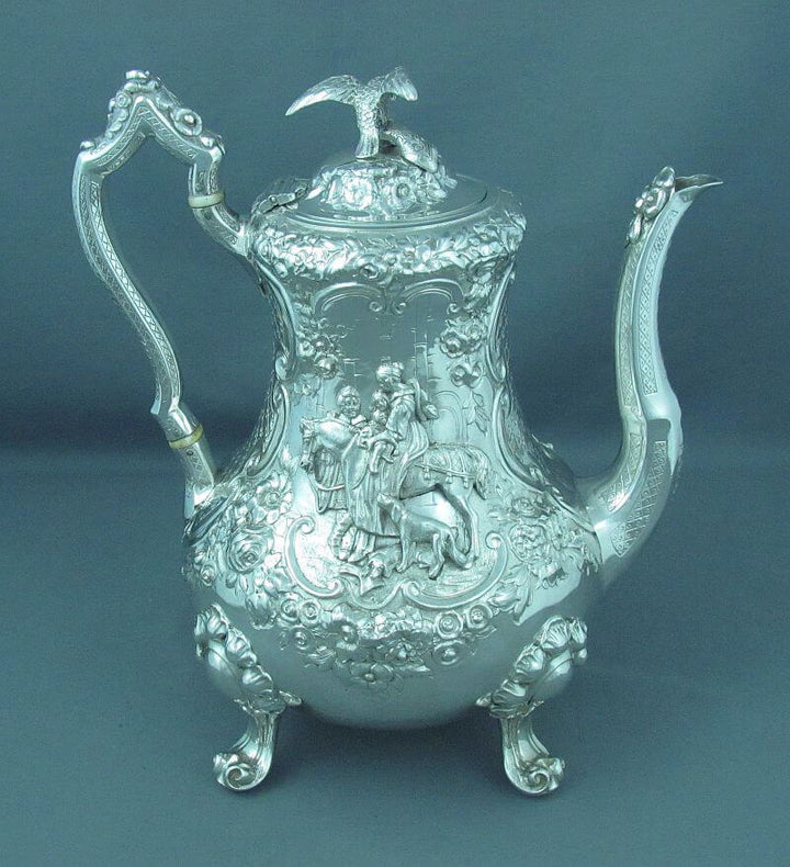 Figural Victorian Silver Tea Set - JH Tee Antiques