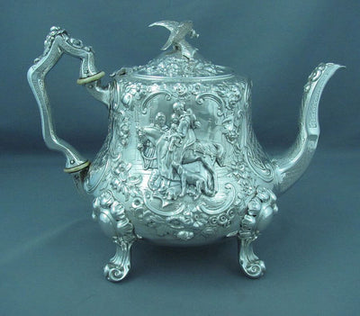 Figural Victorian Silver Tea Set - JH Tee Antiques