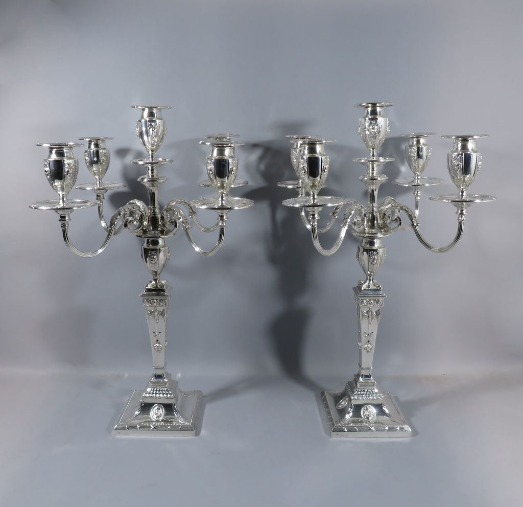 Edwardian Five Light Sterling Silver Candelabra - JH Tee Antiques