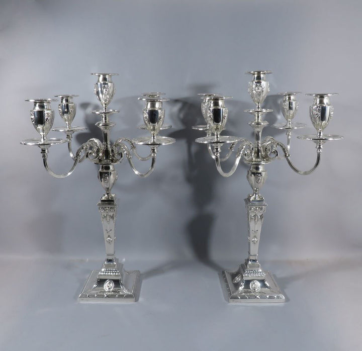Edwardian Five Light Sterling Silver Candelabra - JH Tee Antiques