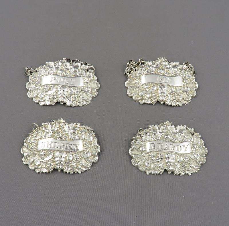Four Victorian Sterling Silver Wine Labels - JH Tee Antiques