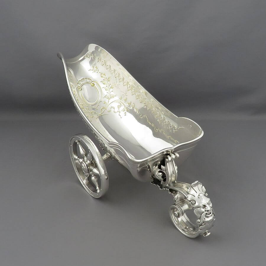 French Silver Wine Bottle Carriage - JH Tee Antiques