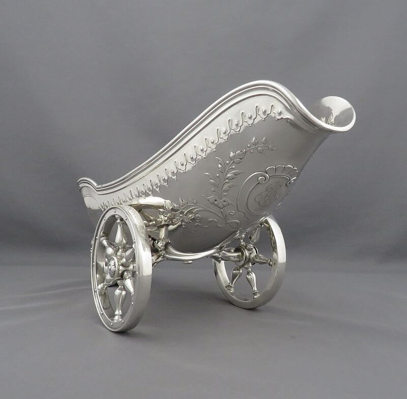 French Silver Wine Bottle Carriage - JH Tee Antiques