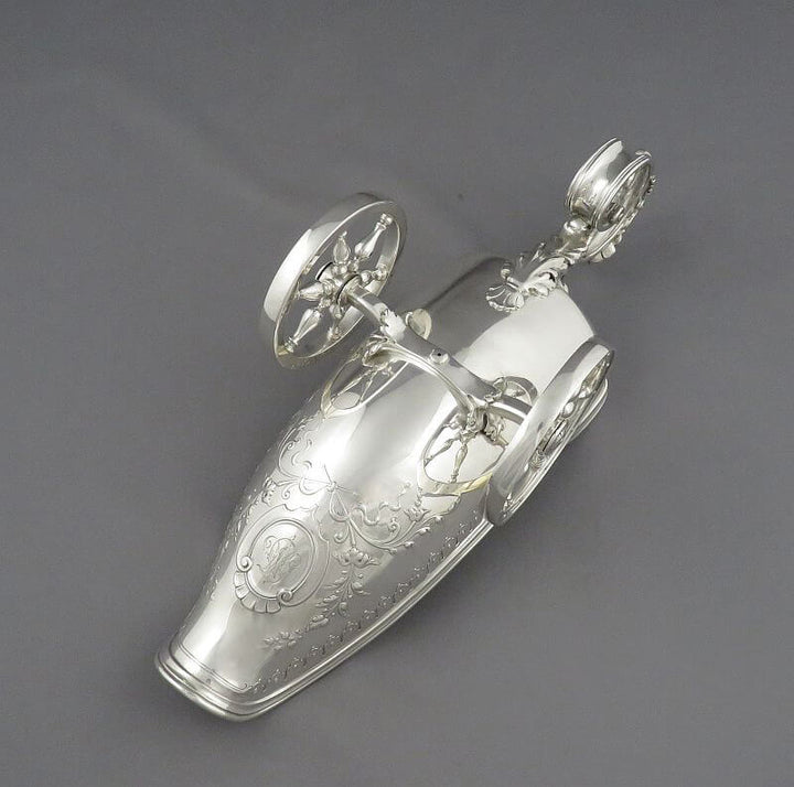 French Silver Wine Bottle Carriage - JH Tee Antiques
