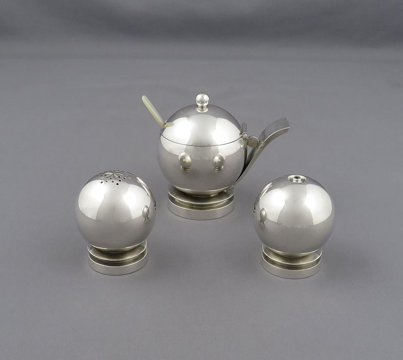 Georg Jensen Pyramid Pattern Condiment Set - JH Tee Antiques