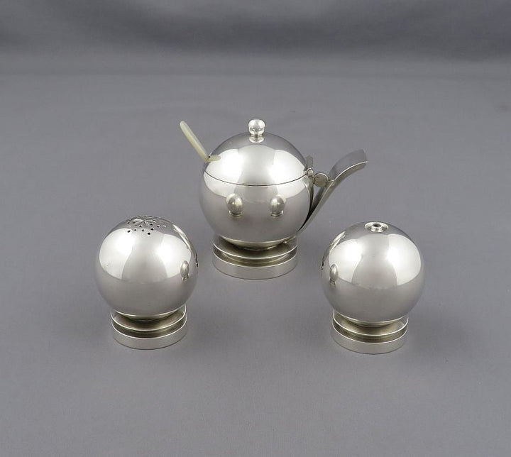 Georg Jensen Pyramid Pattern Condiment Set - JH Tee Antiques