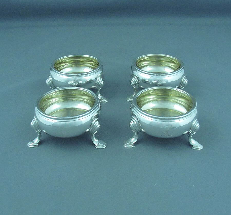 Set of Four George II Sterling Silver Salts - JH Tee Antiques