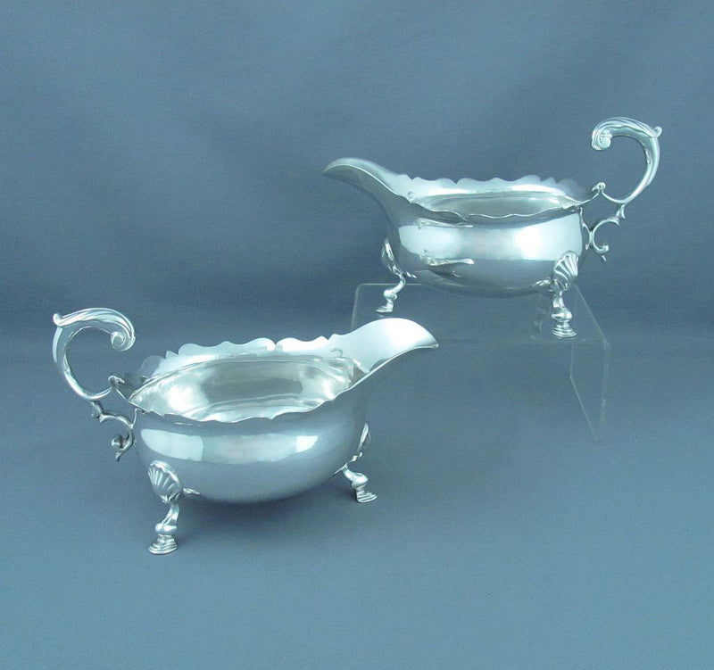 Pair of George II Silver Sauce Boats - JH Tee Antiques