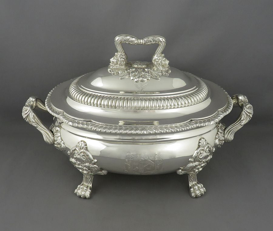 George IV Sterling Silver Soup Tureen - JH Tee Antiques