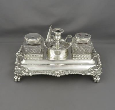 George III Sterling Silver Inkstand - JH Tee Antiques