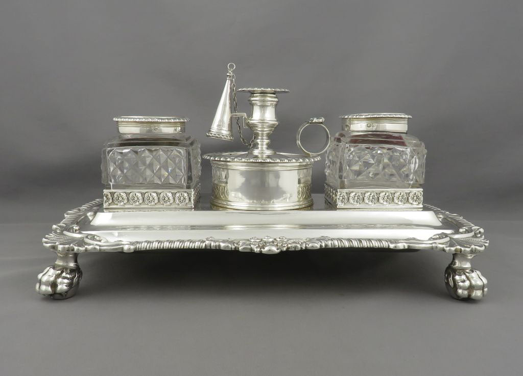 George III Sterling Silver Inkstand - JH Tee Antiques