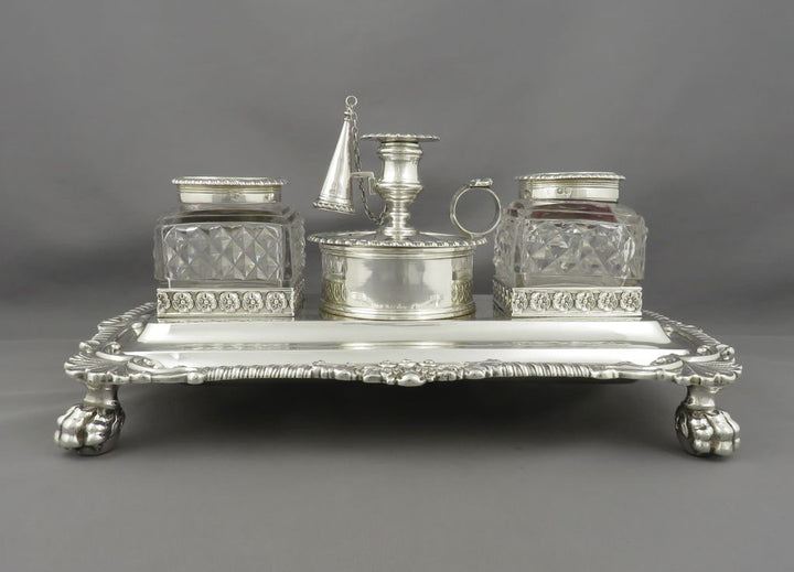 George III Sterling Silver Inkstand - JH Tee Antiques