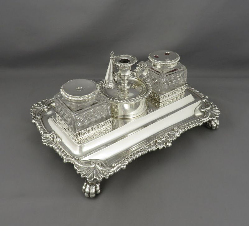 George III Sterling Silver Inkstand - JH Tee Antiques