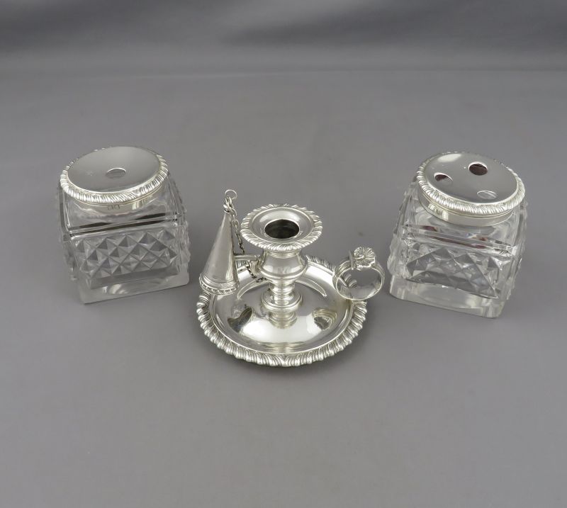 George III Sterling Silver Inkstand - JH Tee Antiques